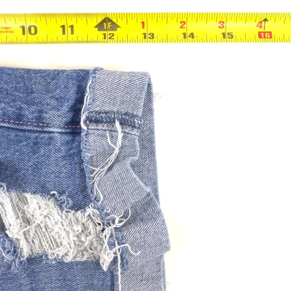 Hollister Womens Jean Shorts Ultra High-Rise Mom Short 14 Blue Distressed Cuffed